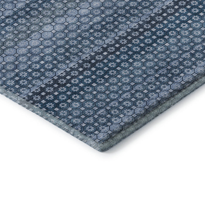 10' X 14' Striped Washable Area Rug With UV Protection (693582) - Denim Blue / Gray / Sky Blue