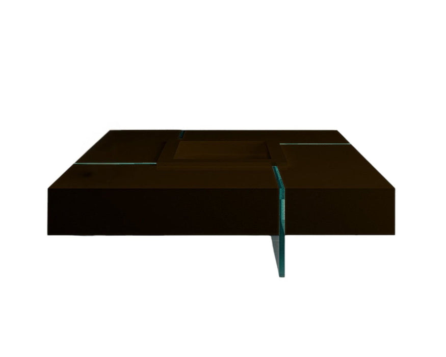 47" Wood And Glass Square Coffee Table - Espresso And Clear