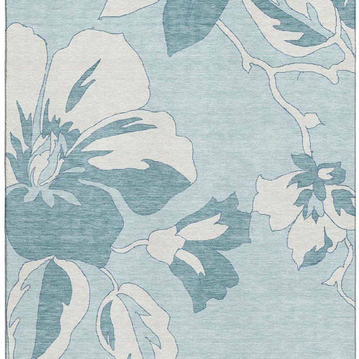 10' X 14' Floral Washable Area Rug With UV Protection (668023) - Teal / Ivory