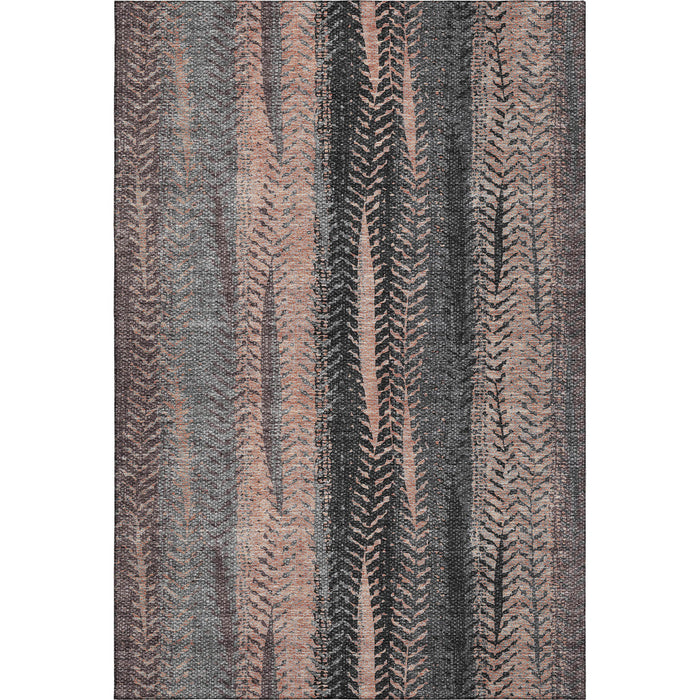 10' X 14' Striped Washable Area Rug With UV Protection (656501) - Terra Cotta / Gray