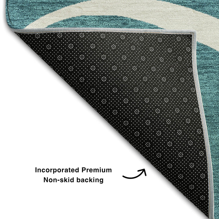 10' X 14' Abstract Washable Area Rug With UV Protection (678688) - Teal / Ivory