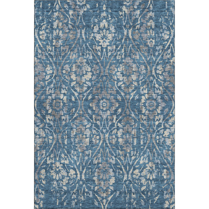 10' X 14' Floral Washable Area Rug With UV Protection (669036) - Blue / Gray