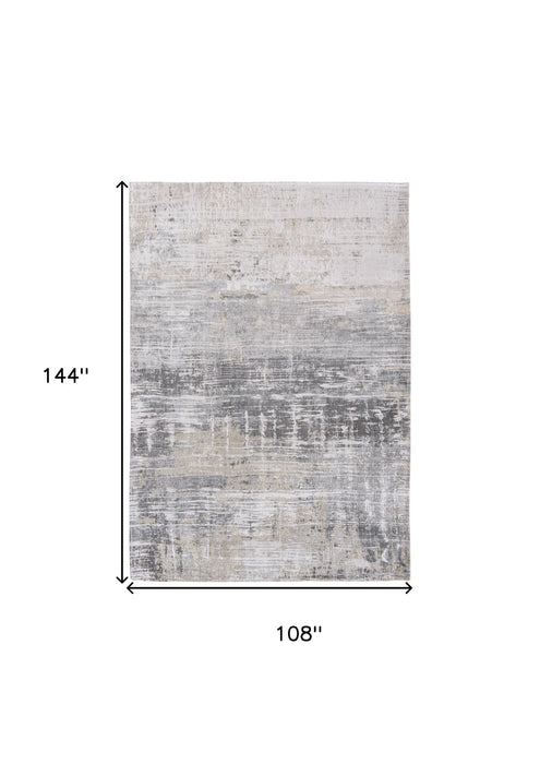 9' x 13' Abstract Non Skid Area Rug - Gray And White