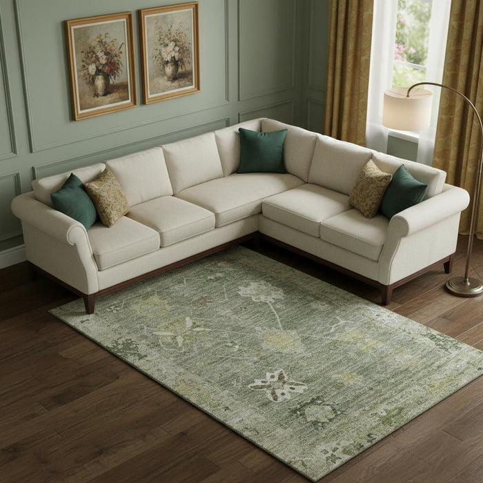 10' X 14' Oriental Washable Area Rug With UV Protection (714991) - Sage / Beige