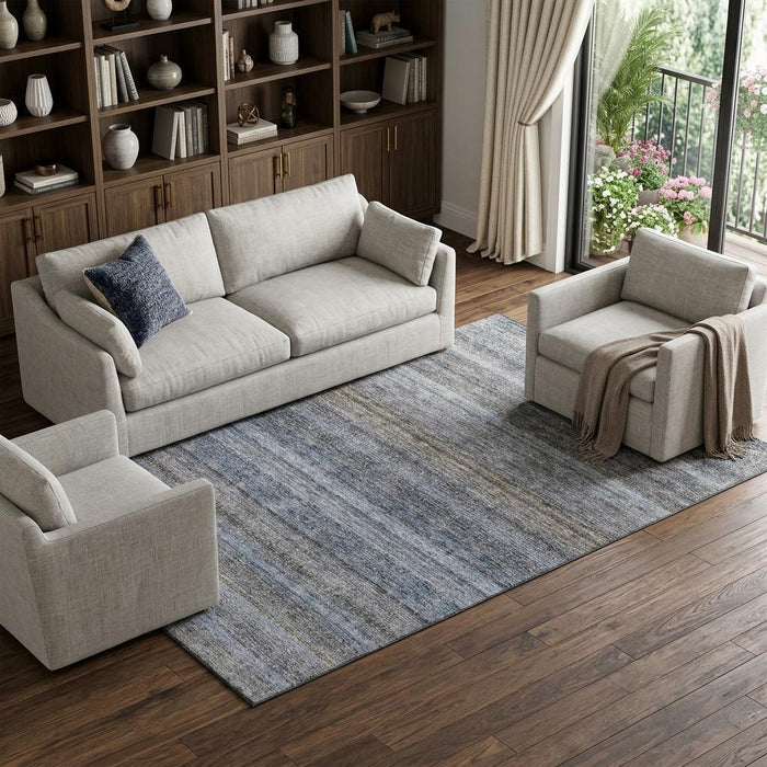10' X 14' Striped Washable Area Rug With UV Protection (688045) - Blue / Gray