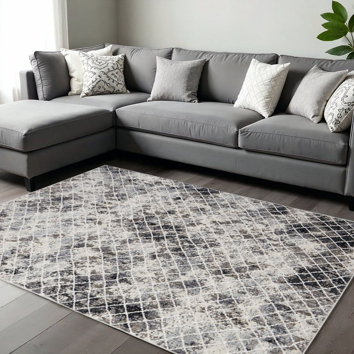 8' X 10' Geometric Distressed Area Rug - Gray And Ivory