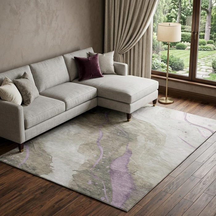 10' X 14' Abstract Washable Area Rug With UV Protection (694266) - Taupe / Lavender / Ivory
