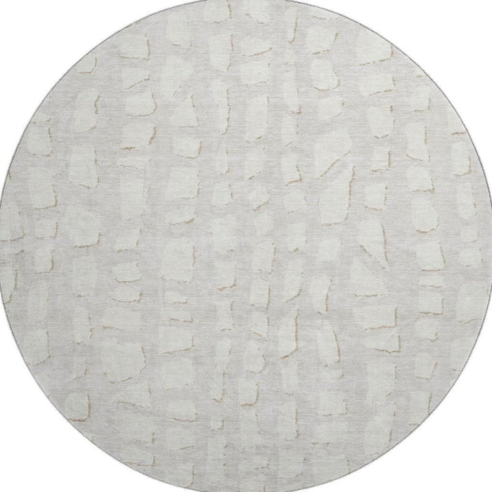 8' Cobblestone Washable Round Rug With UV Protection - Ivory And Beige