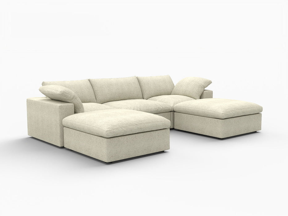 2 Piece Living Room Set Blend Modular Sofa & Ottoman Storage - Khaki