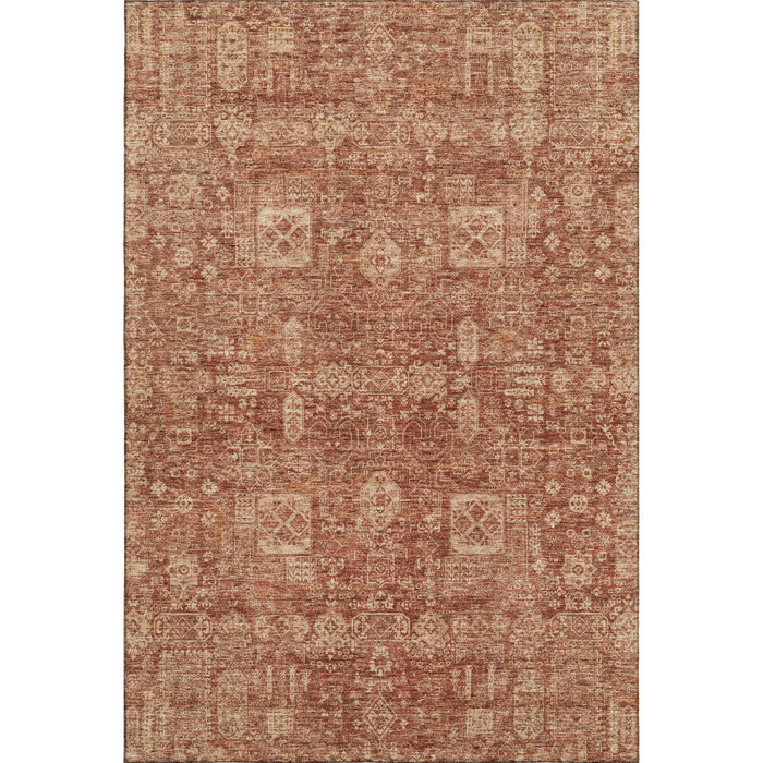 10' X 14' Floral Washable Area Rug With UV Protection (653410) - Chili Red / Copper