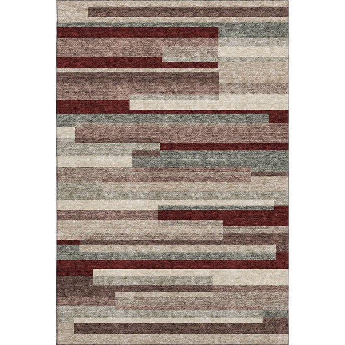 10' X 14' Striped Washable Area Rug With UV Protection (675798) - Merlot / Gray / Beige