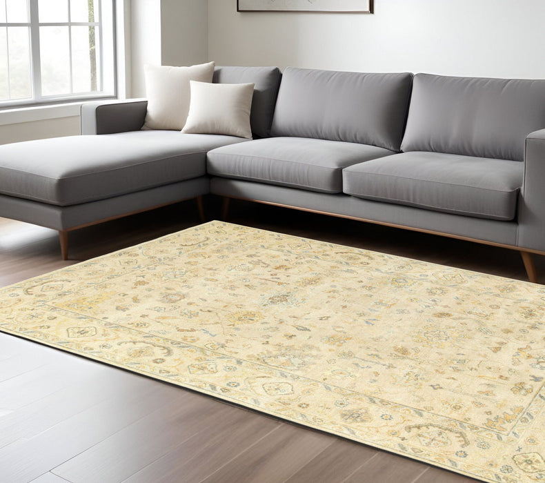 9' X 12' Wool Oriental Hand Knotted Area Rug - Beige / Gray