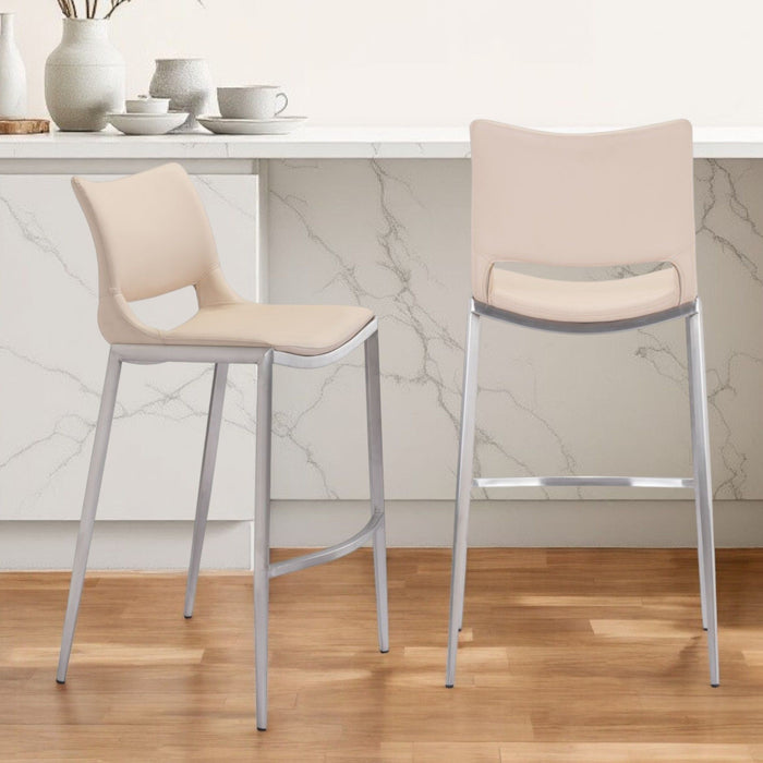 Steel Low Back Bar Height Bar Chairs (Set of 2) - Light Pink And Silver