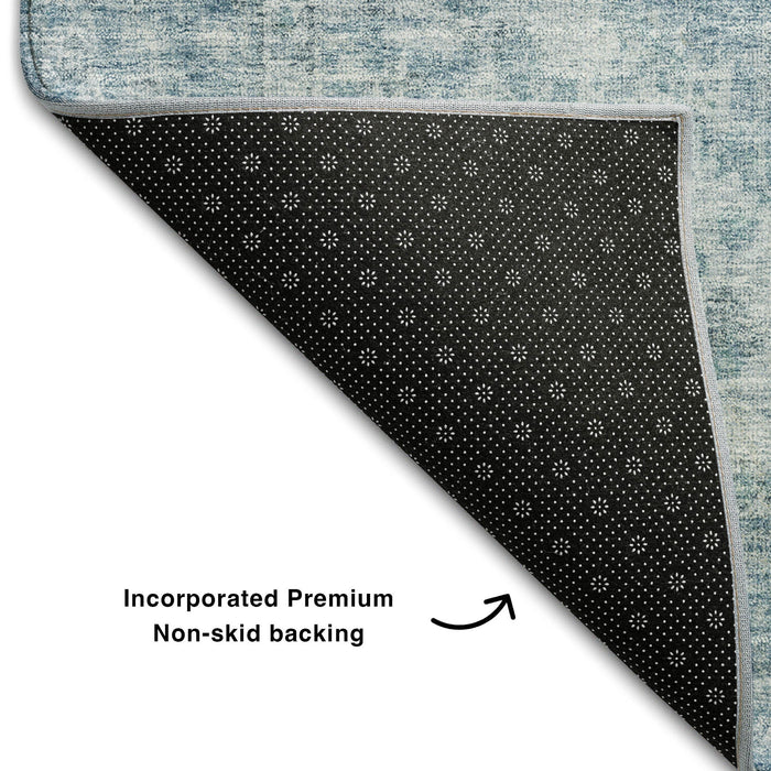10' X 14' Medallion Washable Area Rug With UV Protection (684382) - Sky Blue / Ivory