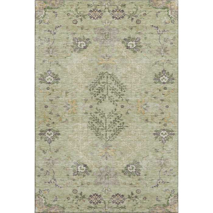 10' X 14' Floral Washable Area Rug With UV Protection (687029) - Artichoke Green / Gold / Beige