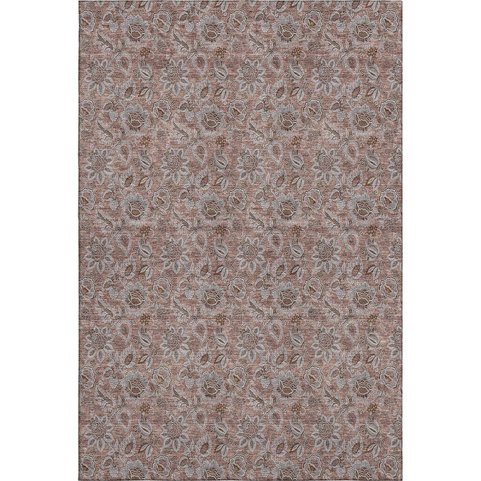 10' X 14' Floral Washable Area Rug With UV Protection (655048) - Copper / Gray
