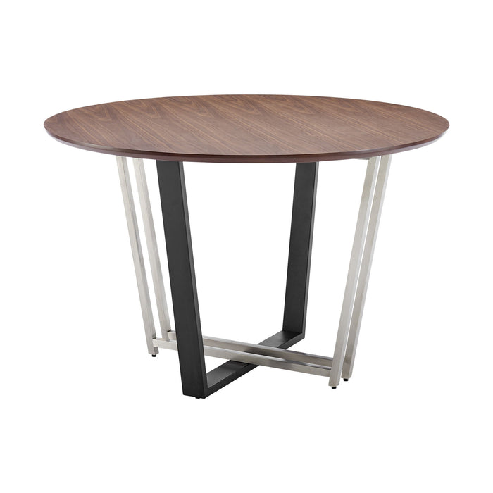 48" Iron Sled Base Round Top Dining Room Table - Brown