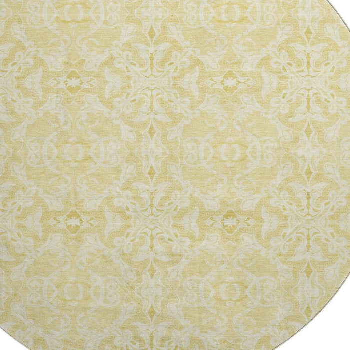 8' Medallion Washable Round Rug Polyester With UV Protection - Gold And Ivory