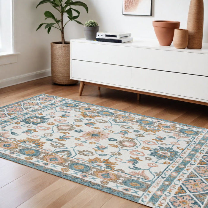 9' x 12' Wool Floral Hand Tufted Area Rug - Blue And Ivory