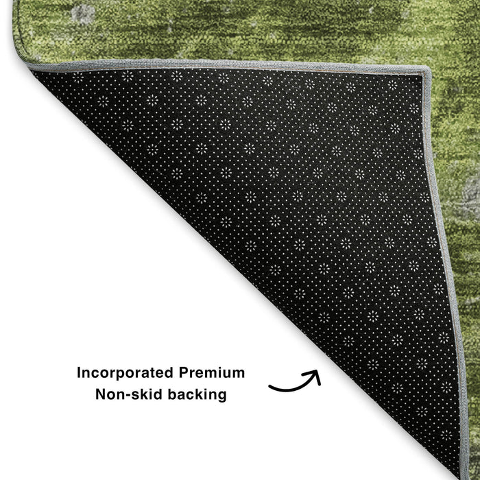 10' X 14' Abstract Washable Area Rug With UV Protection (650848) - Green / Gray / Ivory