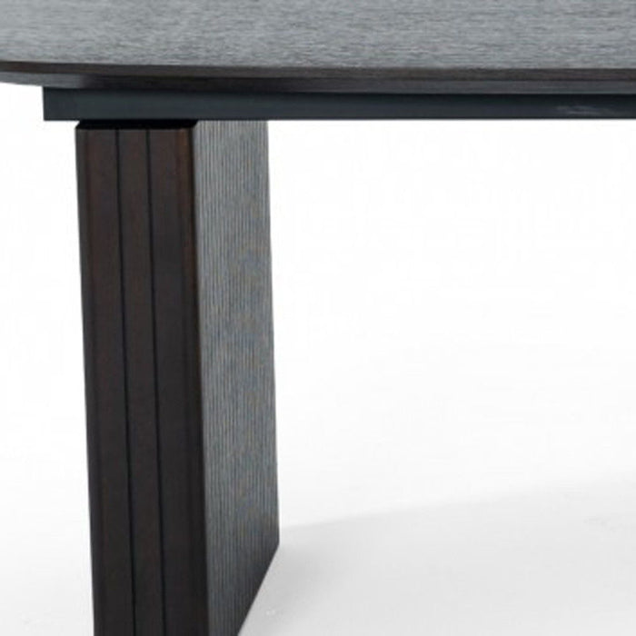 Wood Self-Storing Leaf Double Pedestal Base Extendable Dining Table - Brown