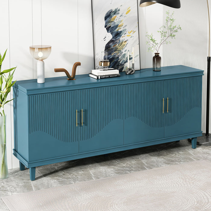 Blue Giga 4-door accent cabinet with large storage for living room, featuring a stylish design and spacious interior.