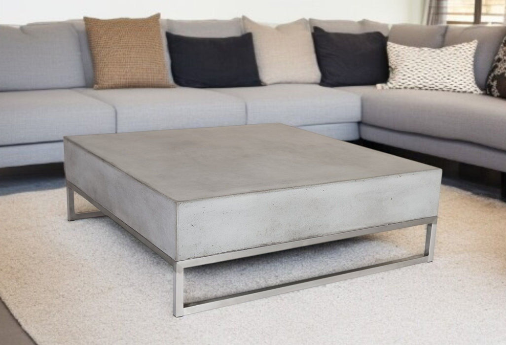 Modern Square Concrete And Steel Coffee Table - Dark Gray