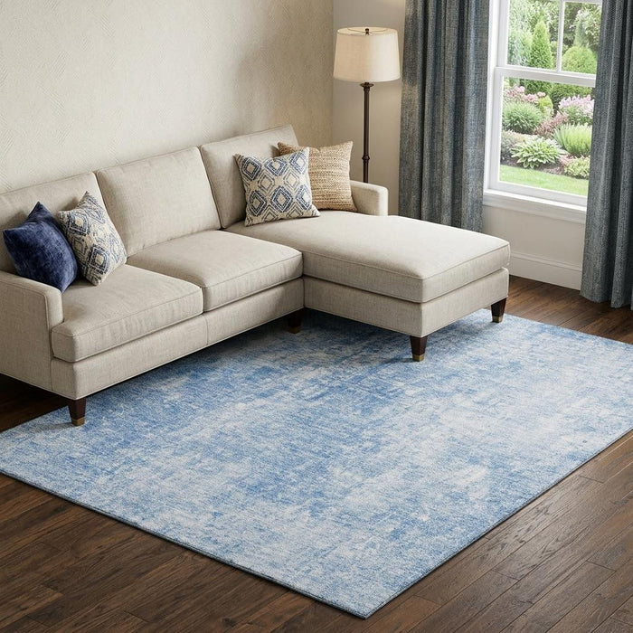 8' X 10' Abstract Washable Area Rug With UV Protection (654788) - Blue / Ivory