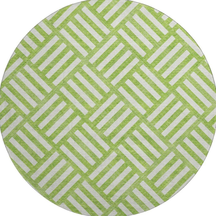 8' Geometric Washable Round Rug With UV Protection (652374) - Lime Green / Ivory