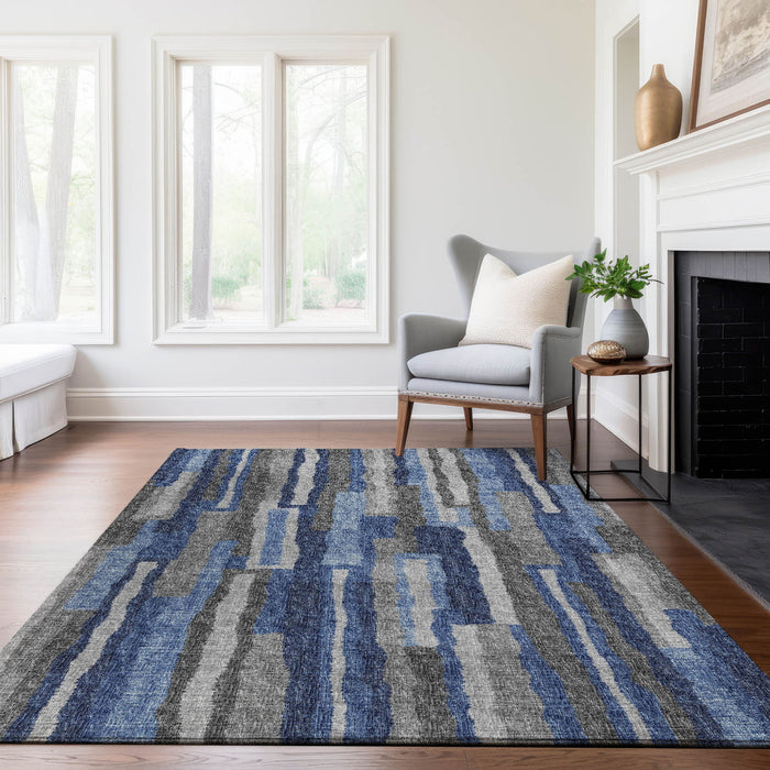 14' X 10' Abstract Washable Area Rug With UV Protection - Blue / Gray