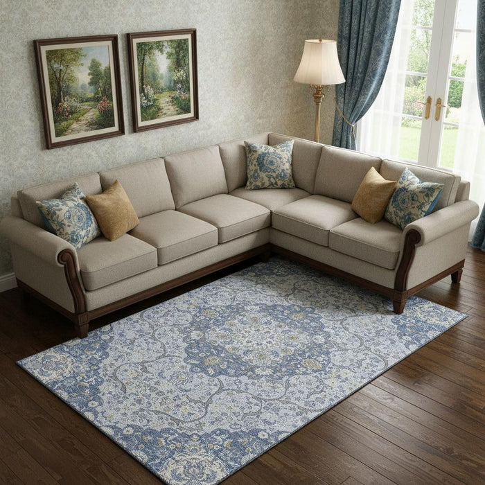 10' X 14' Medallion Washable Area Rug With UV Protection (696830) - Blue / Gray / Silver