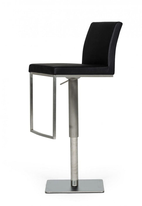Faux Leather And Stainless Steel Swivel Low Back Bar Height Bar Chair - Black And Silver