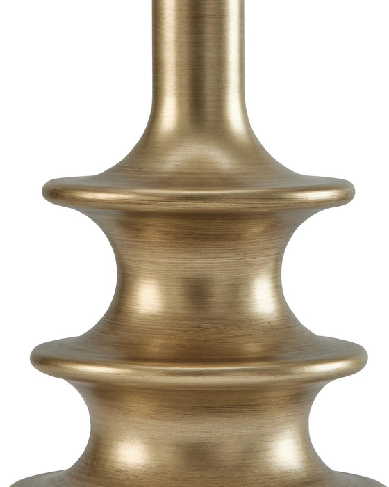 Signature Design by Ashley Jaystower poly table lamp in antique gold finish, with a stylish base and fabric shade.