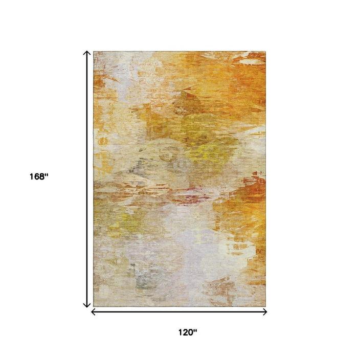 10' X 14' Abstract Washable Area Rug With UV Protection (650740) - Chili Red / Ivory