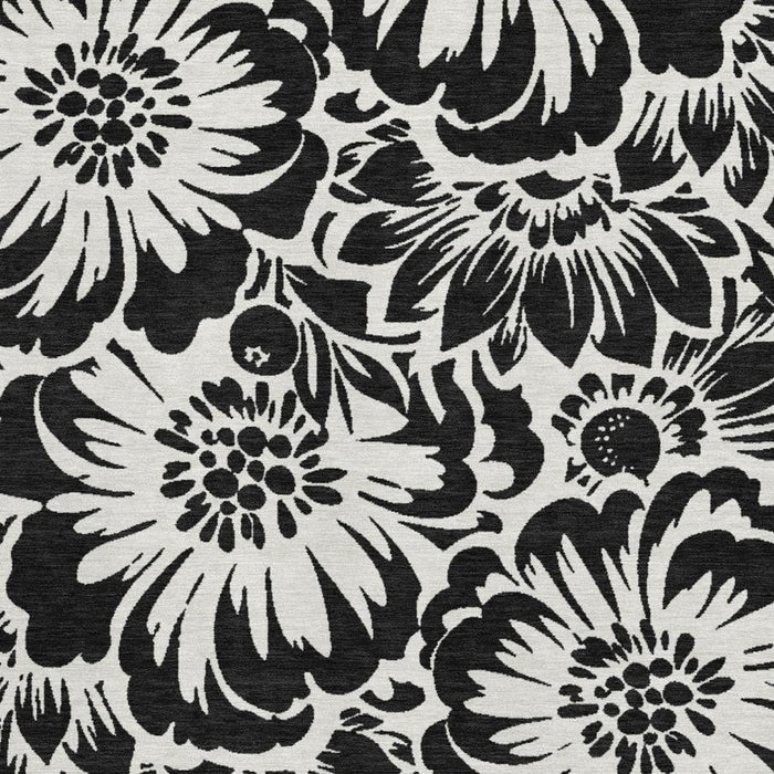 10' X 14' Floral Washable Area Rug With UV Protection (648622) - Black / Ivory