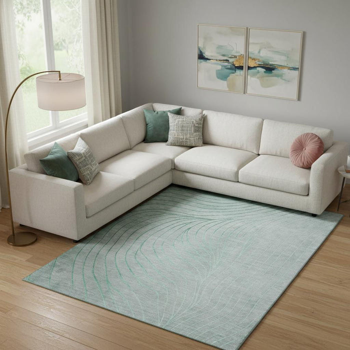 10' X 14' Abstract Washable Area Rug With UV Protection (718121) - Mint Green / Silver