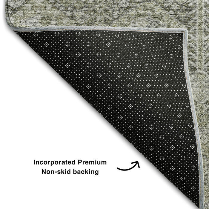 8' Tribal Washable Round Rug With UV Protection (649867) - Gray / Ivory