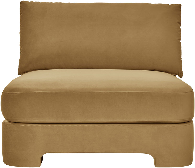 Meridian Furniture velvet upholstered armless chair with plush performance fabric, modern stationary accent chair for living spaces.
