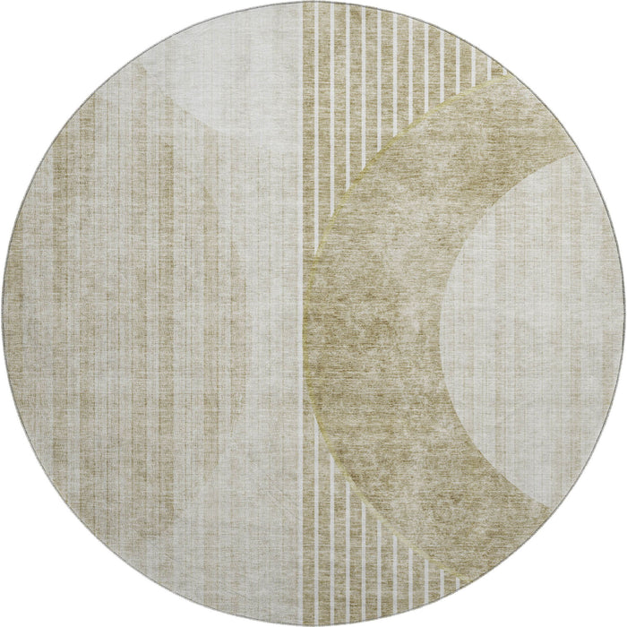 8' Geometric Washable Round Rug With UV Protection (655755) - Taupe / Beige