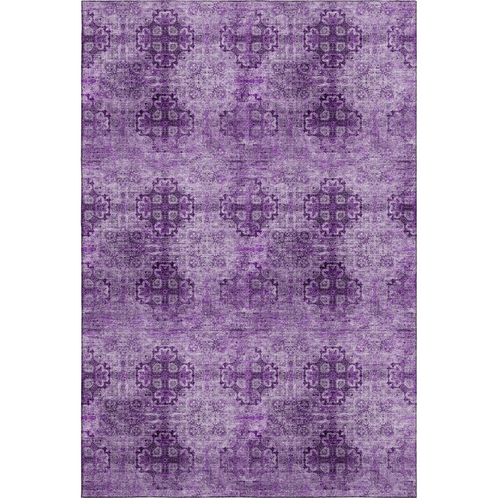 10' X 14' Floral Medallion Distressed Washable Area Rug With UV Protection (648922) - Eggplant / Ivory