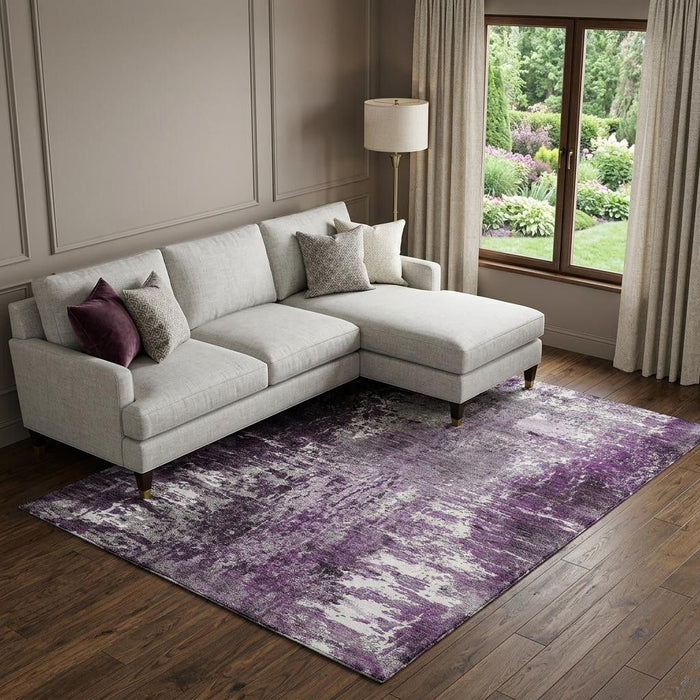 10' X 14' Abstract Washable Area Rug With UV Protection (657515) - Eggplant / Ivory