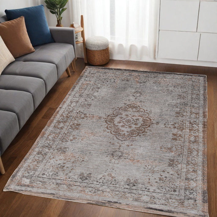 5' x 7' Medallion Non Skid Area Rug - Gray And Beige