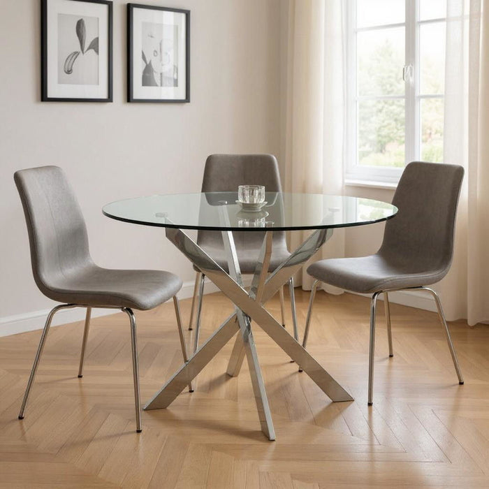 48" Glass And Metal Cross Leg Base Round Top Dining Table - Clear