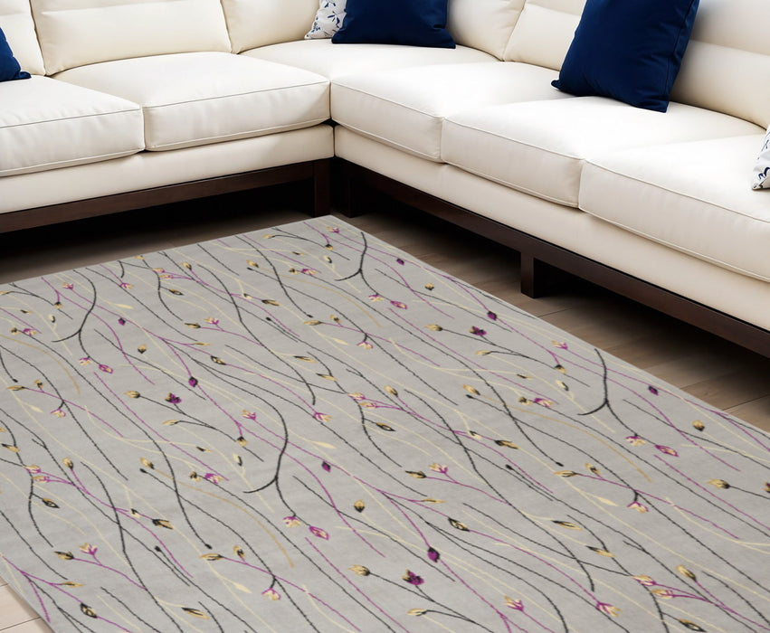 9' X 12' Floral Vines Power Loom Area Rug - Gray