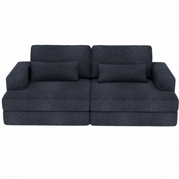 Chenille Modular Stainless Steel Sleeper Sofa With Toss Pillows - Blue