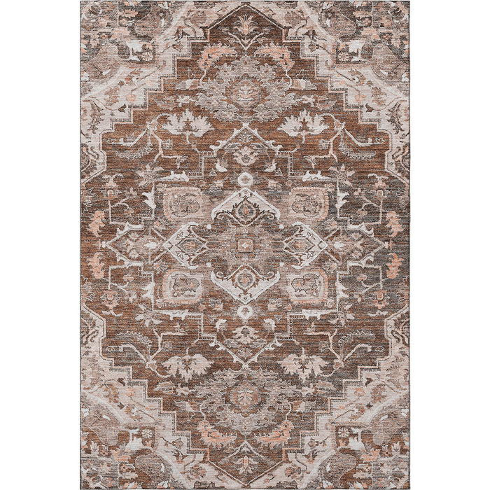 9' X 12' Floral Medallion Washable Area Rug With UV Protection - Terra Cotta