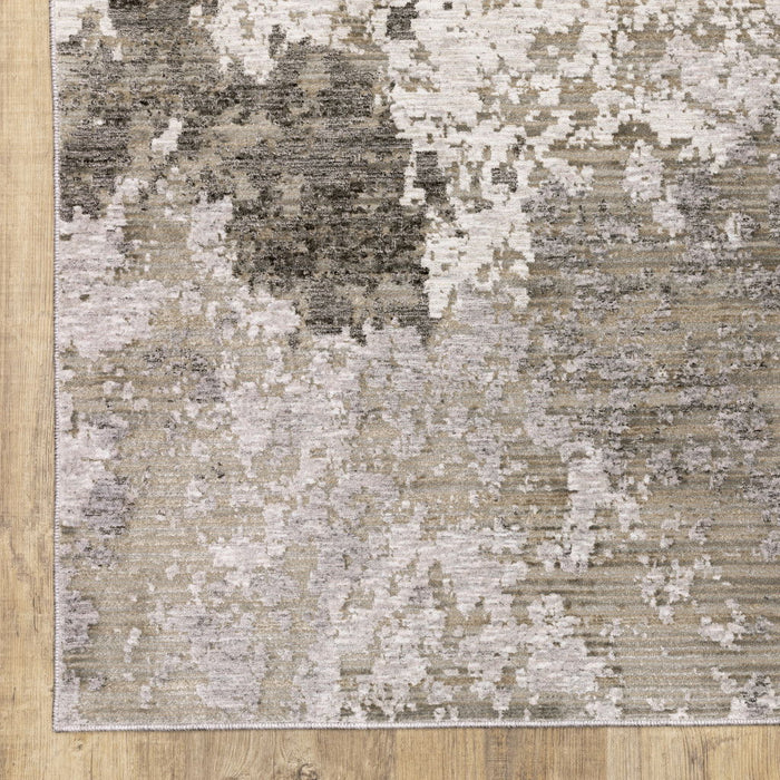 8' x 11' Abstract Power Loom Stain Resistant Area Rug - Gray Ivory Beige Tan Brown And Black