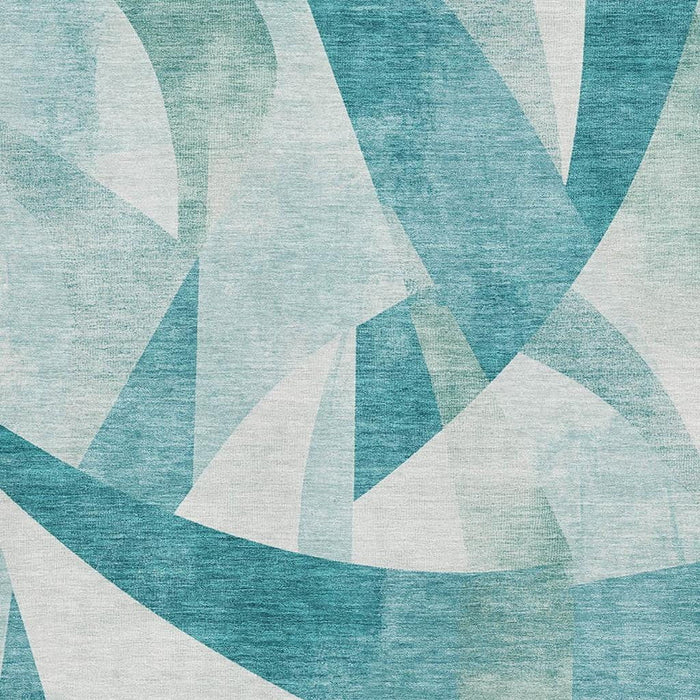 10' X 14' Abstract Geometric Washable Area Rug With UV Protection (705287) - Teal / Ivory