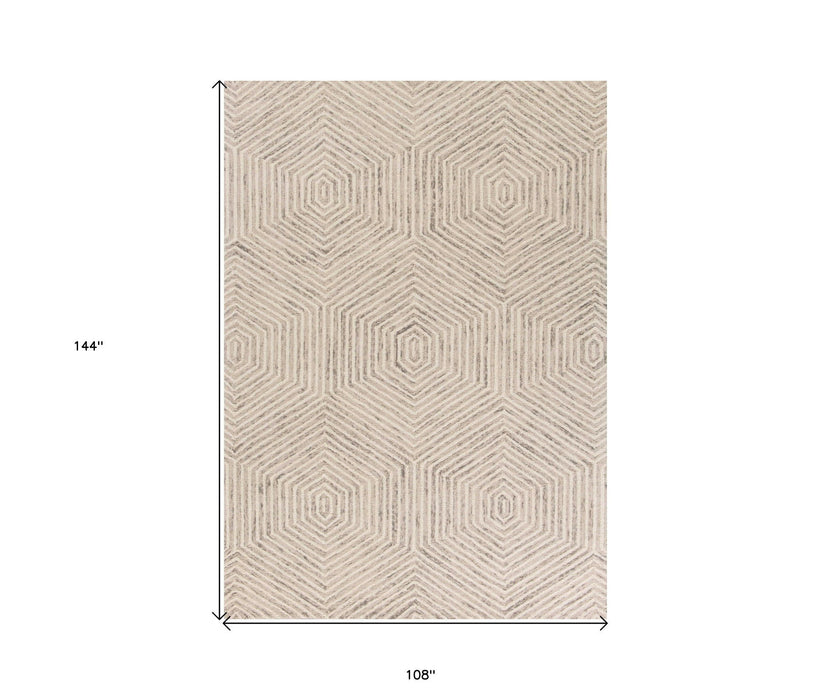 9' x 12' Wool Geometric Hand Tufted Area Rug - Sand Beige