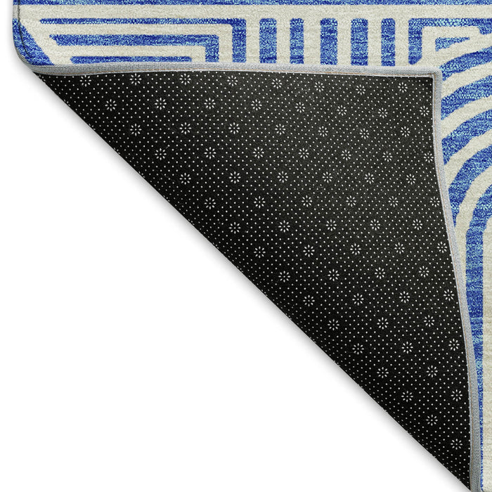 10' X 14' Abstract Geometric Washable Area Rug With UV Protection (672893) - Blue / Ivory
